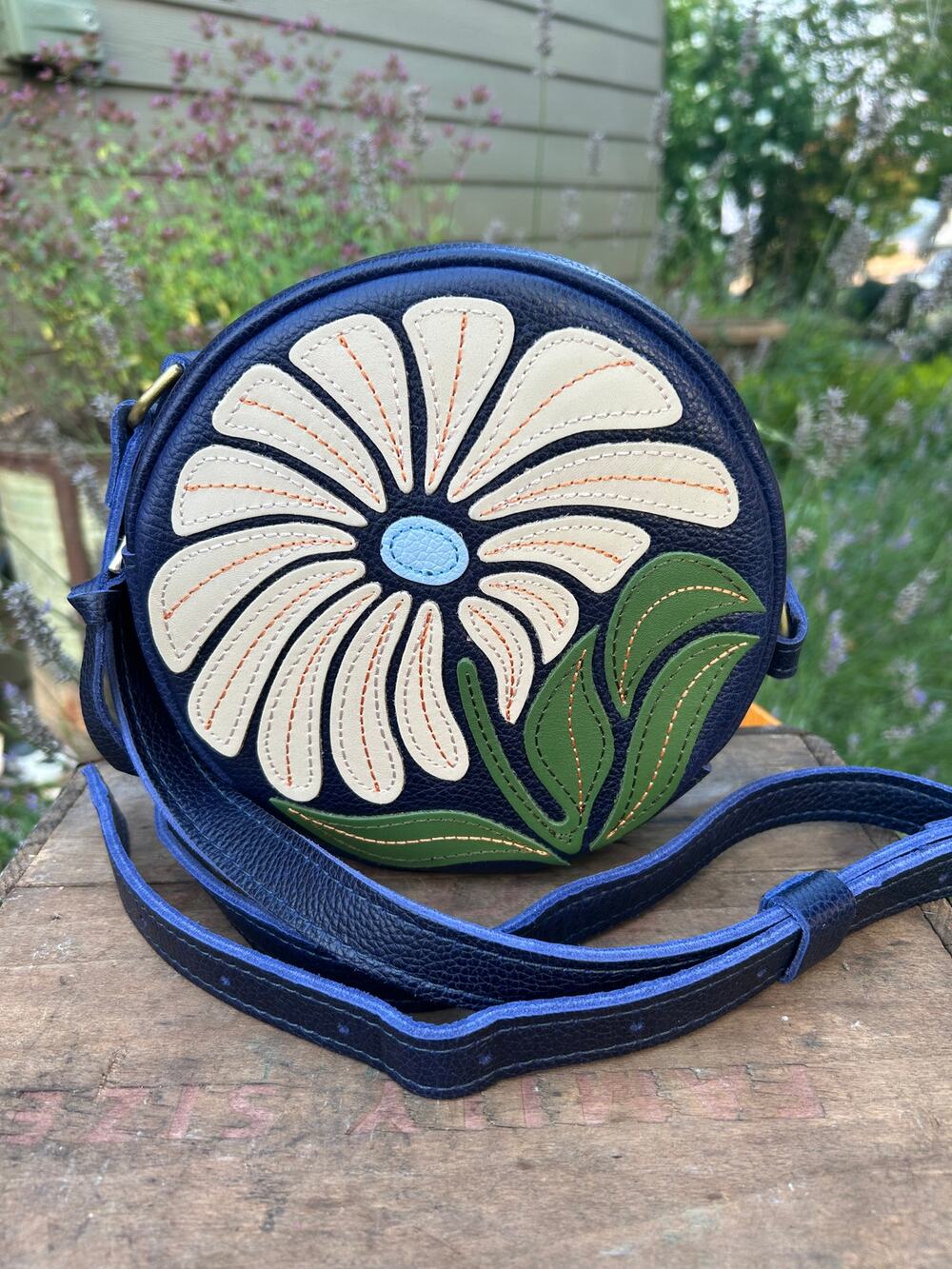 Portland Leather Limited Edition Wildflower Circle Crossbody Bag COBALT Blue